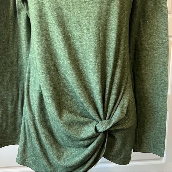 Long Sleeve Tunic Top Twist Knot Front Olive Green Cozy Loungewear Oversized XS - Picture 2 of 7